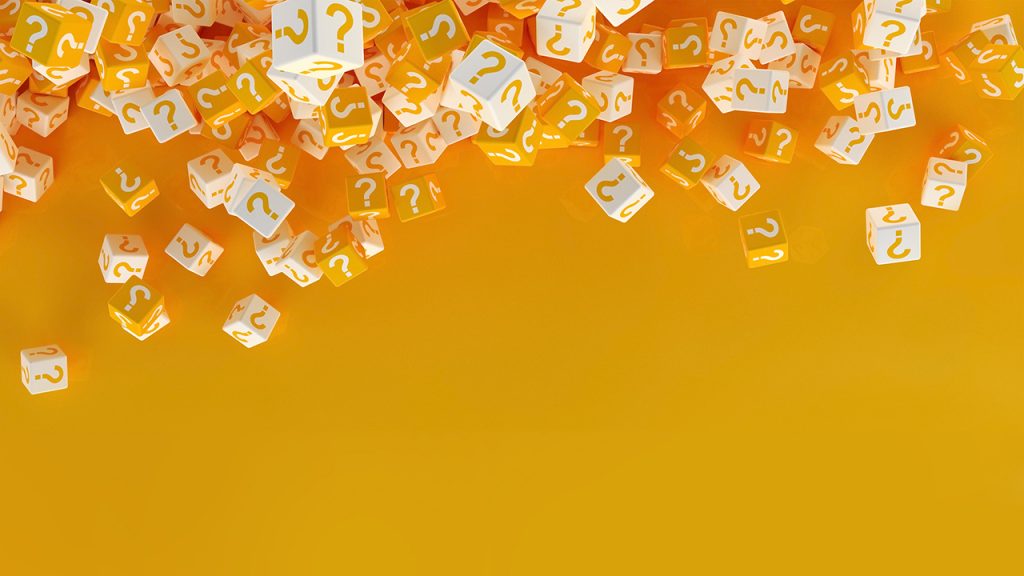 Vários dados com interrogações sobre mapa da empatia